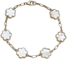 Formal White Flower Bracelet, Formal White Flower-shaped Bracelets, Formal White Flower-shaped Bracelet, White Flower Bracelets For Formal Occasions, Formal Yellow Gold Flower Bracelet, Gold Flower, Gold Flowers, Link Bracelets, Mother Of Pearl