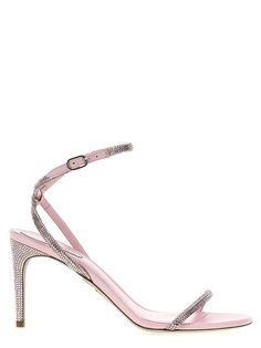 'Ellabrita' leather sandals with rhinestone appliqué, adjustable strap, heel. Composition: Pink Sandals Heels, Rene Caovilla, Pink Sandals, Embellished Sandals, Crossbody Tote Bag, Lace Boots, Leather Accessories, Womens Heels, Luxury Shoes