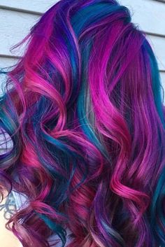 Today rainbow hair is available for brunettes, as well, and there is no need to bleach it harshly, let us celebrate the moment! Click to see the most intriguing rainbow hair looks for brunettes. Purple And Blue Hair, Mermaid Hair Color, Vivid Hair Color, Hair Color Crazy, Bright Hair Colors, Beautiful Hair Color