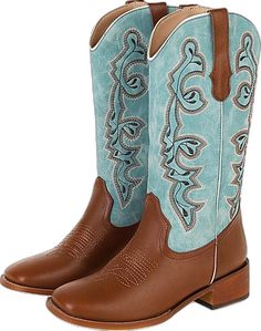 Western Turquoise Boots For Fall, Western Turquoise Boots For Rodeo, Turquoise Western Boots For Ranch, Western Style Blue Boots For Ranch, Blue Snip Toe Boots For Rodeo, Blue Western Style Boots For Ranch, Blue Western Boots For Ranch, Western Blue Boots With Round Toe, Blue Western Boots With Round Toe