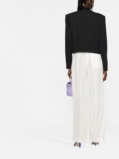 High-waisted tailored trousers by Casablanca embody minimalist style in an all-white hue. Designed with a breezy wide leg, these pants are perfect for sophisticated occasions or casual outings. 

- Outer: 57% Viscose, 43% Silk  
- Lining: 52% Viscose, 48% Cotton  
- Care: Dry Clean Only Luxury White Culottes For Workwear, Tailored Trousers, Casablanca, White Shop, All White, Minimalist Style, Welt Pocket, Dry Clean Only, Minimalist Fashion