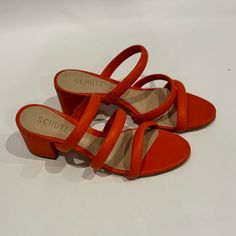 A Minimal Leather Silhouette Set On A Sensible Block Heels Casual Orange Ankle Strap Heels, Orange Cream, Women's Shoes Sandals, Block Heels, Shoes Sandals, Size 7, Women Shoes, Sandals, Cream