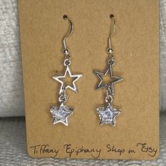 Nwt Handcrafted Star Drop Dangly Earrings Made With .925 Sterling Silver Ear Wires. Would Be Great For New Year’s Eve! Can Be Made Clip On If Needed! Christmas Present Stocking Stuffer Idea Hanukkah Gift Teen Gift Gift For Her Star Lover Gift Nye Y2k Earrings, Necklace Combo, Earrings Star, Steel Earrings, Gold Diamond Earrings, Dangly Earrings, Epiphany, Hypoallergenic Earrings, Simple Earrings