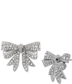 From Kurt Geiger London&#x2C; these earrings feature:Stud earringsBrass/glassPost back closureApprox. 0.75" L x 1" WImported. Kurt Geiger Earrings, D&g Earrings, Luxury Silver Jewelry, Bow Earrings Silver, Bday Accessories, Kurt Geiger Jewelry, Silver Things, Xoxo Jewelry, Gem Tattoo