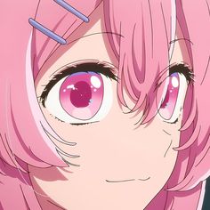 an anime character with pink hair and big eyes