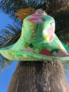 Mint Green Wide Brim Hat, Tropical Print Spring Sunhat, Gift for Her, Vacation Hat with Large Brim a Green Sun Hat For Beach Vacation, Green Sun Hat For Beach Season Vacation, Green Summer Sun Hat For Beach Season, Green Sun Hat With Upf 50+, Green Cotton Sun Hat For Spring, Spring Green Cotton Sun Hat, Casual Green Hat For Garden Party, Green Bohemian Sun Hat For Beach Season, Green Cotton Sun Hat For Vacation