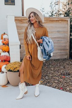 Cooper Dress, Camel Dress, Fall Style Guide, Nye Dress, Trendy Hat, Scarf Top, Thanksgiving Outfit, Crop Top Sweater, Versatile Dresses