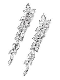 two pairs of earrings with crystal stones and leaves on each earring, one in white gold