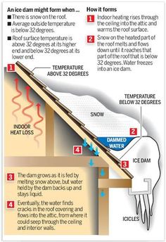 an info poster describing what to do when you have ice damage on the roof and how to fix it