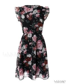 Lasaky - Floral print chiffon dress with flutter sleeves Flowy Floral Dress With Ruffle Sleeves, Flowy Knee-length Printed Floral Dress, Floral Chiffon Midi Dress With Ruffles, Flowy Floral Dress With Flutter Sleeves And Ruffles, Chiffon Floral Midi Dress With Ruffles, Flowy Knee-length Floral Printed Dress, Chiffon Midi Floral Dress With Ruffles, Flowy Floral Print Mini Dress With Ruffle Sleeves, Short Sleeve Chiffon Mini Dress With Ruffle Hem