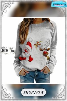 Christmas Print Fleece Sweatshirt Christmas Print, Fleece Sweater, Daily Style, Fleece Sweatshirt, Christmas Prints, Casual Sweatshirt, Autumn Winter, Casual Fashion, Crew Neck