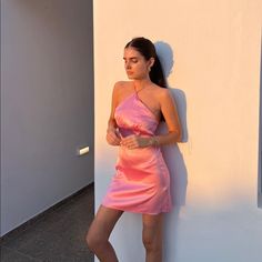 Short Halter Neck Dress With Adjustable Tie At Collar. Pastel Pink. Halter Neck Dress Short, Satin Short Dress, Zara Embroidered Dress, Pink Halter Dress, Short Satin Dress, Side Cutout Dress, Zara Maxi Dress, Halter Dress Short, Zara Black Dress