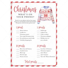 Holiday Party Game What's On Your Phone Printable by LittleSizzle Ugly Sweater Party Games, Phone Printable, What's On Your Phone Game, Funny Christmas Party Games, Ice Breaker Game, Emoji Christmas, Funny Christmas Games, Office Party Games, Printable Christmas Games