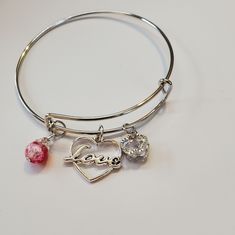 Silver Bangle Charm Bracelet Healing Gemstone Bracelets, Kandi Bracelets, Jasper Bracelet, Bangle Bracelets With Charms, Glass Bracelet, Garnet Stone, Jasper Beads, Silver Bangle, Hand Crafted Jewelry