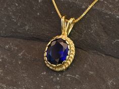 Gold Sapphire Pendant set with Created Sapphire in top quality, perfect diamond cut & intense blue color, at 10x8mm diameter, 3 Carat. Vintage Pendant design made of Gold Vermeil ☞ thickest 18k Gold Plating on top of Solid 925 Sterling Silver ☞ made to last. Free Vermeil Chain with every Pendant order, 18 inch Silver chain (46 cm) ✓ Matching Ring: www.etsy.com/uk/listing/960951377 Matching Earrings - please ask me   ⌛Last Pendant left ⌛   Details :   ♥ Each item comes in a cute GIFT BOX ✓ ♥ GUAR Sapphire Oval Necklace With Diamond Cut, Oval Sapphire Necklace With Diamond Cut, Elegant Oval Sapphire Jewelry With Polished Finish, Oval Sapphire Jewelry With Bezel Setting, Sapphire Necklace Gold, Antique Necklace Gold, Blue Sapphire Necklace, Vintage Sapphire, Real Jewelry