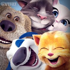 an animated movie poster with cats, dogs and other animals in it's mouth