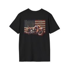 Rev up your style with this vintage 80s cruiser motorcycle T-shirt from STD (Super Tuff Dudes)! Featuring a bold and nostalgic design, this tee showcases a classic cruiser motorcycle against a vibrant backdrop of the American flag. Celebrate American pride and the spirit of freedom with this unique piece that's perfect for motorcycle enthusiasts and vintage lovers alike. Made from premium, soft cotton for ultimate comfort and durability, this T-shirt is ideal for everyday wear or as a standout p Motos Vintage, Nostalgic Design, Usa Pride, Moto Vintage, Pride Tees, Vintage Lovers, American Flag Background, Cruiser Motorcycle, Flag Background