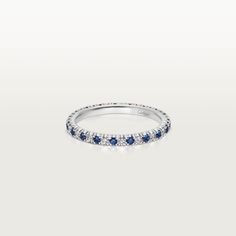 Cartier - Étincelle de Cartier wedding band - Ring Woman Platinum - Étincelle de Cartier wedding band, platinum 950/1000, set with 19 brilliant-cut diamonds totaling 0.24 carat and 19 brilliant-cut sapphires totaling 0.34 carat. Width: 2mm (for size 52). Please note that the carat weight, number of stones and product dimensions will vary based on the size of the creation you order. For detailed information please contact us. Cartier Wedding Band, Cartier Diamond Rings, Cartier Wedding Bands, Cartier Wedding Rings, Band Rings Women, Platinum Wedding Band, Platinum Wedding Rings, White Gold Wedding Bands, White Gold Wedding Rings