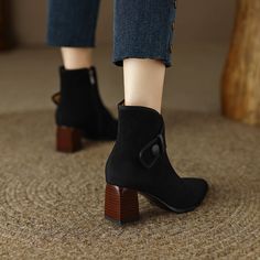 Looking for a versatile boot that can be dressed up or down? Check out our black block heel ankle boots! Made from soft suede. these boots feature a pointed toe and a low block heel. They're the perfect choice for a night out or a day at the office. Upper: Suede Lining: Leather/Short Plush Outsole: Rubber Toe: Pointed Toe Closure: Zip Color: Tan. Black Heel: 6cm/2.36'' Shaft: 14cm/5.5'' Circumference: 24cm/9.4'' Handmade?: Yes The above measurement is based on size 6. With one size larger. 0.5cm Black Block Heels, Leather Short, Block Heel Ankle Boots, Black Heel, Heel Ankle Boots, Low Block Heels, Leather Shorts, Heeled Ankle Boots, Soft Suede