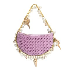 A small lavender crochet straw top handle bag with seashell detail along the handle. Stylist Closet, Melie Bianco, Large Shoulder Bags, Summer Accessories, Handle Bag, Everyday Essentials, Ibiza, Hand Woven, Everyday Essentials Products