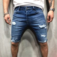 Tactical Men, Summer Jean Shorts, Cooler Style, Ripped Pants, Winter Shorts, Swag Outfits Men, Perfect Denim, Ripped Denim Shorts, Ripped Shorts