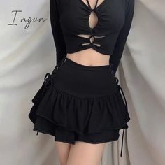 Ingvn High Waist Lace Plaid Pleated Gothic Mini Skirt Sexy Mall Goth Skirt Gothic Punk Emo Club Wear Women Harajuku Y2k Dark Skirt