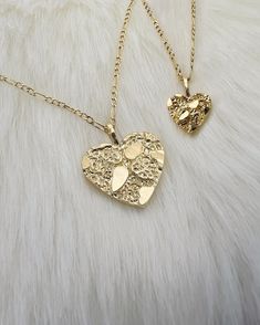 14k Solid Yellow Gold Nugget Heart Necklace, Dainty Nugget Heart Pendant! 1 Dainty Nugget Heart Charm, Love Pendant Solid 14k gold, Nugget Heart. Choose To Buy With 16in Chain Or Without Chain. Dimensions: Small: 13.3mm x 9.0mm                        Large: 20.9mm x 17.8mm Diamond Cut finish for a radiant shine. Question? Please don't hesitate to contact me. *Wholesale or Custom* Wholesale: The more you buy, cheaper goes the price. Custom: Unique pieces to fit your very own style. (Different Col Heart Shaped 14k Stamped Jewelry For Valentine's Day, 14k Stamped Double Heart Jewelry For Valentine's Day, Valentine's Day 14k Stamped Double Heart Jewelry, Valentine's Day Double Heart Jewelry With Heart Print, Valentine's Day 14k Stamped Heart Pendant Jewelry, Gold Heart Necklace With Heart Print For Valentine's Day, Heart-shaped Anniversary Jewelry With Heart Print, Gold Heart Necklace With Heart Pendant, Gold Heart Pendant Necklace With Heart Print