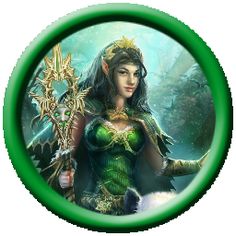 an image of a woman with a green dress holding a crystal ball in her hand