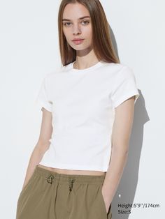 Mini Short-Sleeve T-Shirt | UNIQLO US Minimalist Crew Neck T-shirt For Summer, Fitted Cotton T-shirt For Summer, Basic Fitted T-shirt For Summer, Minimalist Short Sleeve T-shirt For Summer, Fitted Minimalist Everyday T-shirt, Trendy Stretch T-shirt With Shirttail Hem, Basic Cotton Cropped T-shirt With Short Sleeves, Fitted Short Sleeve T-shirt For Spring, Fitted Short Sleeve Basic T-shirt