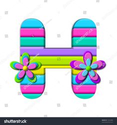 the letter h with flowers and stripes on white background stock photo - 379872