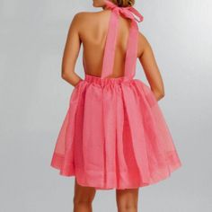 Posh Society New Women's Backless Organza Fit And Flare Mini Dress Be the belle of the ball and show off your beautiful back with this feminine Pink Organza Backless Mini Dress! Perfect for cocktails, birthdays, or any special occasion, this dress screams elegance and class – with a fun, playful twinkle in its eye. 100% Polyester: Organza Self Tie Halter Neckline Sleeveless; Backless Elastic Waistline Solid Pink Print Fit & Flare Style Lined Fits True To Size In Stock Organza Mini Dress, Barbie Pink Dress, Fit And Flare Mini Dress, Pixie Dress, Fashion Leaders, Skirt Lining, Backless Mini Dress, Flare Mini Dress, Mother Denim