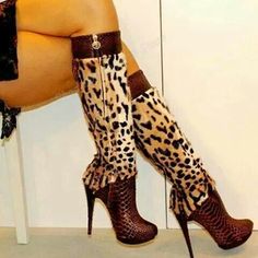 VCSHOES Brown Leopard Knee High Boots Snakeprint Pointy Nose Zipper Stiletto High Heel Women Shoes Zapatos Para Mujere Brown-35 Pointy Nose, High Heel Stiefel, Leopard Print Boots, Print Boots, High Heels Boots, Stylish Boots, Beautiful Boots, Brown Leopard, Fabulous Shoes