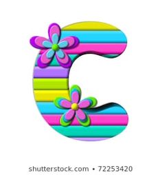 the letter c is decorated with colorful strips and daisies, as well as a flower