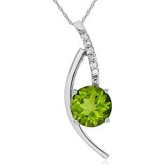 Royal 14K White Gold Peridot & Diamond Pendant - Timeless Elegance Green Round Diamond Cut Necklace, Elegant Peridot Jewelry For May Birthstone, Elegant Lime Green Diamond Jewelry, Elegant Lime Green Gemstone Necklace, Elegant Lime Green Jewelry For May Birthstone, Elegant Green Diamond Round Necklace, Fine Jewelry Lime Green Diamond, Fine Jewelry With Lime Green Diamond, Elegant Green Round Diamond Necklace