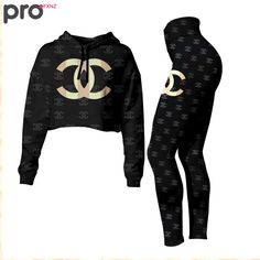 Contact us: contact@profxnz.com if you need assistance - Product information: Chanel black luxury brand clothes premium leggings and crop top set for women Croptop Hoodie Legging SetEach pair of leggings is constructed with 82% polyester, 18% spandex blend.Each all-over printed hoodie is constructed from a premium polyester blend that is ultra-soft and incredibly comfortable.Premium fabric offers unmatched comfort and breathability while remaining strong and durable for everyday use.Features a s Vs Leggings, Cute Outfits With Leggings, Dance Paintings, Crop Top Set, Crop Top Hoodie, Brand Clothes, Future Wardrobe, Black Luxury, Crop Hoodie