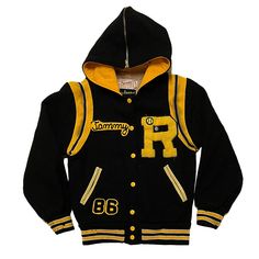 Vintage Candle brand 1986 Roosevelt High School letterman jacket. 17.5"x23" Size (34) Retro Winter Varsity Jacket With Letter Print, Retro Letter Print Varsity Jacket For Winter, Hooded Varsity Jacket For Game Day In Fall, Black Throwback Varsity Jacket For College, College Varsity Jacket With Double-lined Hood, Collegiate Hooded Varsity Jacket For Winter, College Long Sleeve Varsity Jacket With Double-lined Hood, Varsity Jacket For School In Fall, Vintage College Outerwear With Letter Print