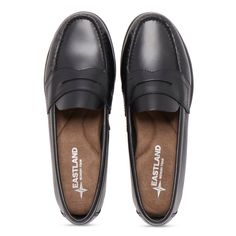 Women's Classic Penny Loafer – Eastland Classic Slip-on Closed Toe Dress Shoes, Classic Wingtip Slip-ons With Brogue Detailing, Classic Wingtip Slip-ons With Rubber Sole, Classic Slip-on Boat Shoes With Stitched Sole, Classic Boat Shoes With Branded Insole, Classic Wingtip Slip-ons For Work, Classic Slip-ons With Leather Footbed For Business Casual, Classic Slip-on Dress Shoes With Almond Toe, Classic Slip-on Moc Toe Boat Shoes