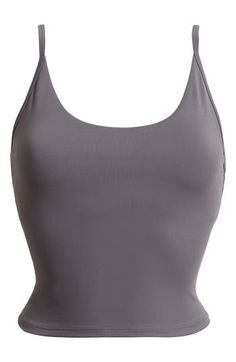 Narrow straps give a cami-hybrid look to a superstretchy tank ideal for workouts and active days. Scoop neck Adjustable straps Partially lined, with pockets to accommodate bra pads 75% nylon, 25% spandex Machine wash, tumble dry Imported Workout Top With Built-in Bra And Second-skin Fit, Second-skin Tank Top With Built-in Bra For Workout, Nylon Tank Top With Built-in Bra For Training, Workout Gray Tank Top With Built-in Bra, Gray Workout Tank Top With Built-in Bra, Gym Camisole With Built-in Bra And Tank Straps, Gray Athleisure Tank Top With Built-in Bra, Fitted Athleisure Tank Top With Adjustable Straps, Sports Tank Top With Built-in Bra And Minimal Stretch