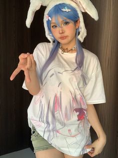 The price is for a T-shirt only, others are not included.  Garment Size   	 		 			Size 			S 			M 			L 			XL 		 		 			Full Length 			68 			70 			72 			73 		 		 			Bust 			106 			110 			114 			118 Kawaii T-shirt For Cosplay With Crew Neck, White Kawaii T-shirt For Summer, Harajuku Style White Summer Top, Harajuku White Summer Top, White Harajuku Style Tops For Summer, White Harajuku Style Summer Tops, Spring Anime Print Short Sleeve T-shirt, Kawaii Anime Print T-shirt For Summer, White Harajuku T-shirt For Summer