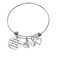 PRICES MAY VARY. For Sister in Law Bracelet: Engraved with sweet words “Marriage Made You Family Love Made You My Sister” says it all, a wonderful way to express your love to her. For Sister in Law Gifts: Your sister-in-law will be your lifelong friend and family, and we will help each other.This bracelet will be a memorable gift for your sister-in-law. Perfect Gifts Idea: This bracelet is Adjustable, perfect to fit most adult wrists. Perfect christmas gift, wedding gift, mothers day gift, new y Adjustable Heart-shaped Wedding Charm Bracelet, Adjustable Heart-shaped Charm Bracelet For Wedding, Personalized Meaningful Bracelet For Valentine's Day, Personalized Meaningful Bracelets For Valentine's Day, Adjustable Heart Bracelet For Wedding And Mother's Day, Heart Charm Bracelet For Wedding And Mother's Day, Heart Charm Bracelets For Wedding And Mother's Day, Customizable Round Charm Bracelet For Gifts, Customizable Round Charm Bracelet As Gift