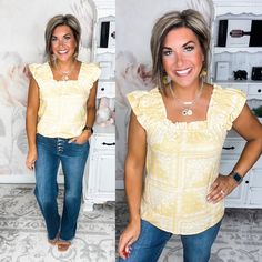 Flutter into spring in style with this bohemian dream of a top. Its cotton blend fabric feels featherlight against your skin as you sway in the warm breeze. Delicate ruffles and an empire waist give it an ethereal quality, while the square neckline and short flutter sleeves keep it flirty. Whether you're dancing at a music festival or strolling through the Saturday market, this top moves with you. Let the vibrant print transport you to exotic lands as you pair it with cutoffs for a casual look o Rachel Clark, There She Goes, Play Clothes, Flutter Sleeve Top, Boho Print, Fall Clothes, Cotton Blend Fabric, Top Sales, Flutter Sleeves