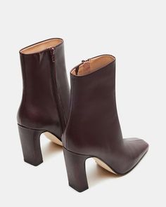 LIZABELLE Brown Leather Square Toe Ankle Boot | Women's Booties – Steve Madden Brown Booties Outfit, Square Toe Ankle Boots, Brown Heeled Boots, Women's Booties, Booties Outfit, Leather Boots Heels, Brown Booties, Block Heel Boots, Leather Block Heels