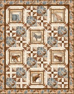 a quilt that has animals on it and is in the shape of a square frame