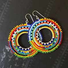 Hoop Dangle Earrings Hoop Earrings Boho Earrings Tribal Ethnic - Etsy Bohemian Multicolor Hoop Earrings, Traditional Multicolor Hoop Earrings, Traditional Multicolor Round Hoop Earrings, Artisan Multicolor Round Beaded Earrings, Colorful Bohemian Hoop Jewelry, Bohemian Multicolor Hoop Jewelry, Traditional Multicolor Small Hoop Earrings, Multicolor Bohemian Hoop Jewelry, Traditional Small Hoop Multicolor Earrings