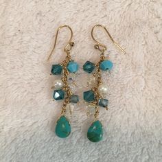 This Stunning One-Of-A-Kind Handmade Set Consists Of A 58” Necklace, A 4-Strand Bracelet And A Pair Of 1 1/2” Dangle Earrings. They Are Created From 14 Gf Chain And Wire, Genuine Turquoise Drop Beads, Freshwater Pearls And Swarovski Crystals. The Necklace Has A Lobster Claw Clasp So It Can Be Worn In A Single, Double Or Triple Strand Depending On Your Neckline. Gf Necklace, Drop Beads, Strand Bracelet, Genuine Turquoise, Hand Crafted Jewelry, Crafted Jewelry, Jewelry Inspo, Necklace Bracelet, Lobster Claw