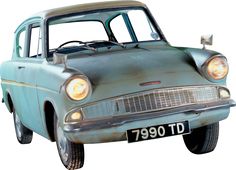 an old blue car is shown on a white background