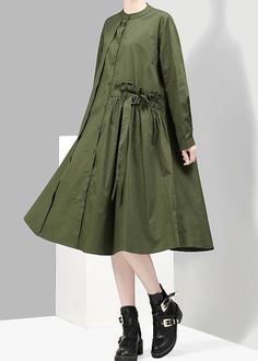 Model Manto, Rasta Clothes, Army Green Dress, Female Sleeve, Big Size Dress, Stand Collar Shirt, 2018 Style, Collared Shirt Dress, Fashion Design Dress