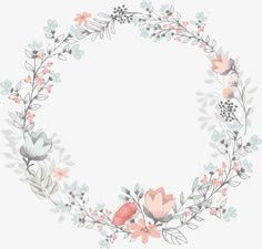 a floral wreath frame with flowers and leaves on the bottom, in pastel colors