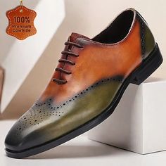 Category:Oxfords; Upper Materials:Cowhide; Lining Materials:Leather; Season:Fall,Winter; Gender:Men's; Toe Shape:Round Toe; Outsole Materials:EVA (Ethylene Vinyl Acetate); Occasion:Daily,Home; Closure Type:Lace-up; Function:Comfortable,Slip Resistant; Listing Date:09/04/2024 Two Tone Brogues, Leather Oxford Shoes, Mens Oxfords, Cowhide Leather, Dress Shoes Men, Two Tone, Oxford Shoes, Casual Wear, Men's Shoes