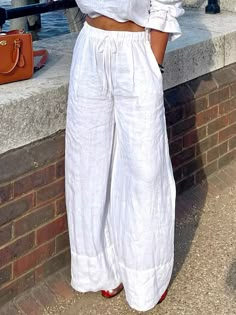 Vacation Loose Long Wide leg Linen Pants | stylewe Wide Leg Leggings, Cotton Pants Women, Linen Pants Outfit, Mode Kimono, Mid Waist Pants, White Linen Pants, Cotton Linen Pants, Womens Dress Suits, Casual Wide Leg Pants